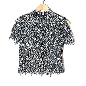 Bugan Studio black and white floral sheer blouse top shirts size small S B195